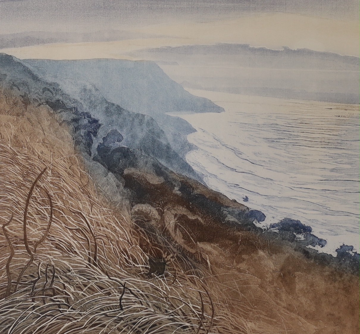 Robert Greenhalf (b.1950), two limited edition prints, 'Clouded Yellow', 127/150 and 'Winter Headland', 50/150, both signed in pencil, 40 x 33cm and 30 x 33cm.